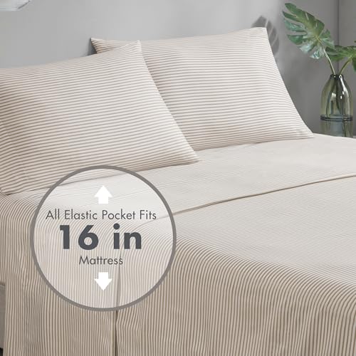 King Comforter Set Bed in a Bag - Modern Stripes, Taupe/Grey, 7 Piece California King