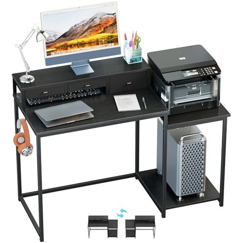 SINPAID 47-Inch Black Gaming Computer Desk with Monitor Stand & Storage