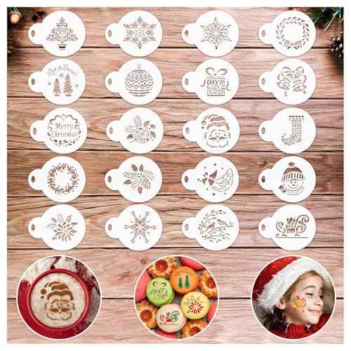 Partywind 20 PCS Christmas Stencils for Painting, Reusable Stencils for Merry Christmas Decorations Ornaments, Santa Snowflake Painting Templates, Xmas Holiday Party Supplies
