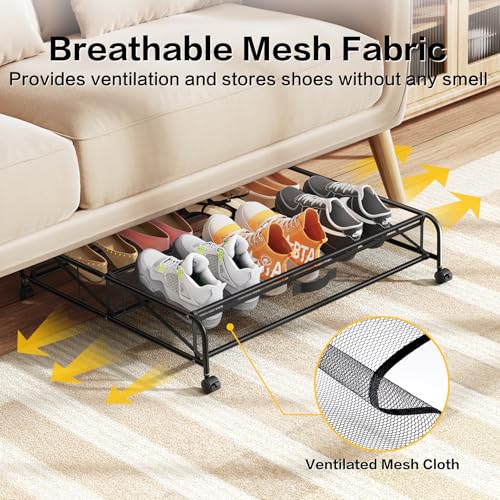 LeArex 2-Pack Under Bed Shoe Storage Organizers with Wheels, Space-Saving Closet Shoe Racks