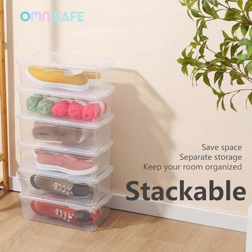 12 Pack BPA-Free Stackable Clear Shoe Storage Bins with Latching Lids, 6 Quart
