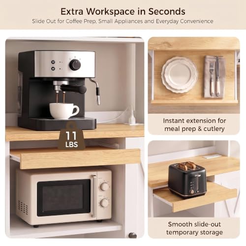 IRONCK Bakers Rack with Pull-Out Shelf and Power Outlet, White