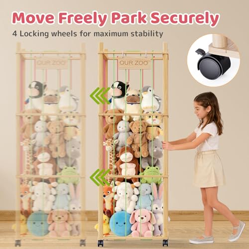 SWRSWR Beige Wooden Stuffed Animal Storage Zoo - Large Capacity Playroom Organizer
