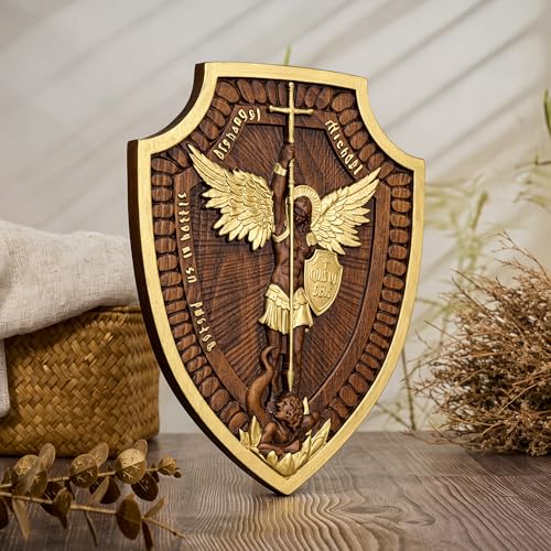 10 Inch Wooden Saint Michael Archangel Wall Decor - Handmade Beechwood