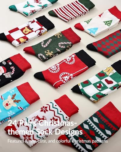 Moyel 24 Pairs Christmas Socks Advent Calendar for Men US 7-13 - Holiday Gift