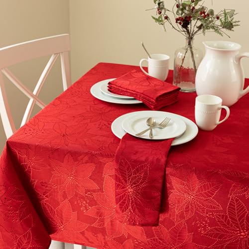 Benson Mills Poinsettia Palace Red Tablecloth 60x120 Inches - Holiday Elegance