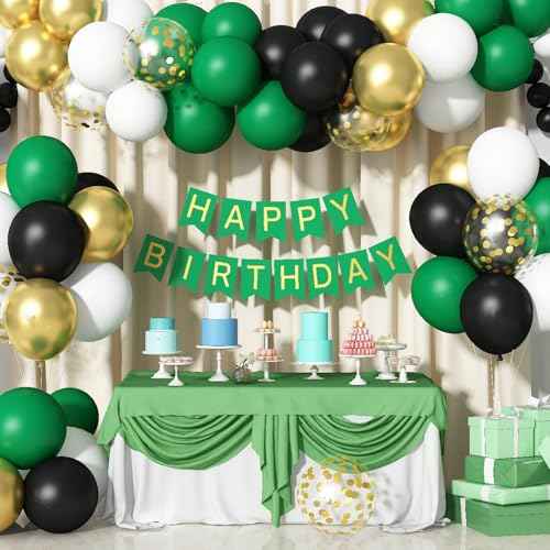 Black Gold Green Balloons 60 Pcs Dark Green White Black Metallic Gold Balloons 12 Inch Football Soccer Video Game Christmas Balloon for Boy Men Jungle Graduation Baby Shower Birthday Party Decorations