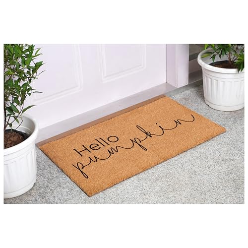 Calloway Mills Hello Pumpkin Doormat 30 x 48 Inches - All-Season Coir Entry Rug with Vinyl Backing, Pumpkin Welcome Mat for Porch