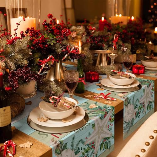 RisQiten Christmas Seaside Table Runner 13x90 Inch Coastal Holiday Decor