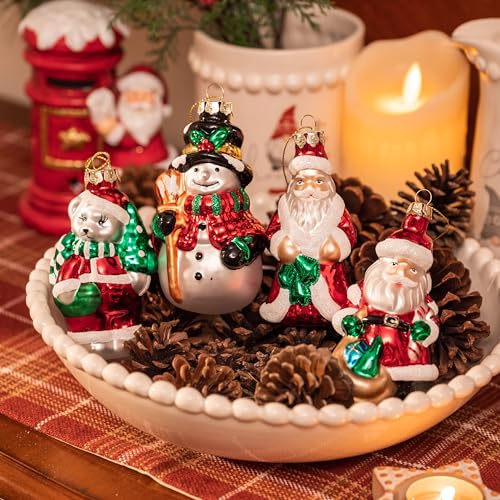 Valery Madelyn Christmas Glass Ornaments Set - 4 Decorative Holiday Balls