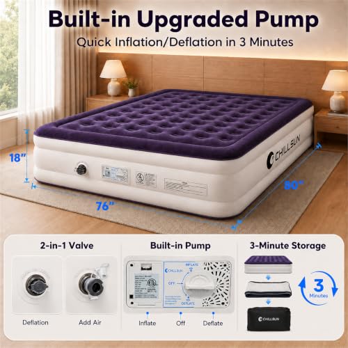 Purple King Air Mattress with Built-in Pump - 18 Inch Raised Comfort Bed