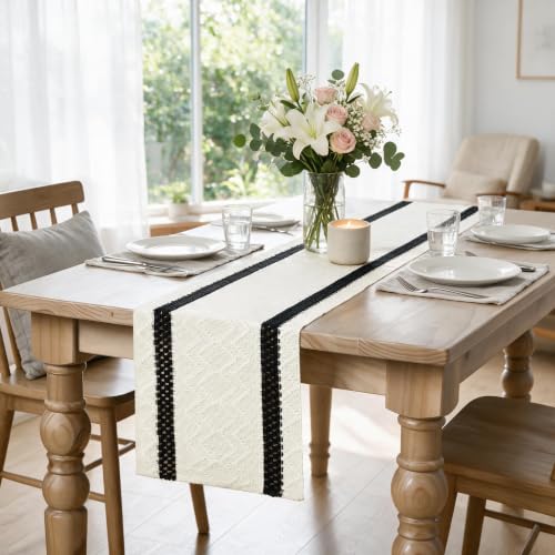 Artoid Mode Black Stripe Woven Rustic Table Runner 12x72 Inch