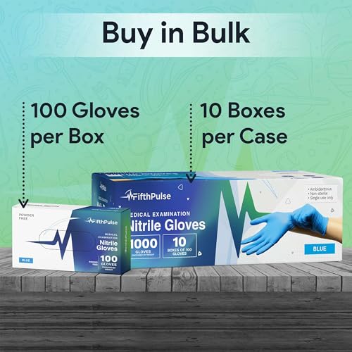 Blue Disposable Nitrile Exam Gloves Large 1000 Count - Medical Grade, Powder-Free, Textured Tips, Food Safe, Latex-Free