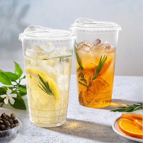Dealusy 24 oz Clear Plastic Cups with Sip Lids – 100 Pack, Disposable, No Spill