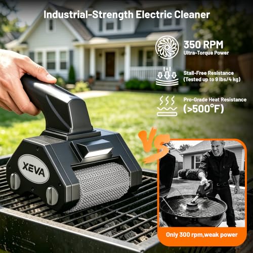 Electric Grill Brush Black Cordless BBQ Cleaner with 3-Speed Modes and Stainless Steel Rollers