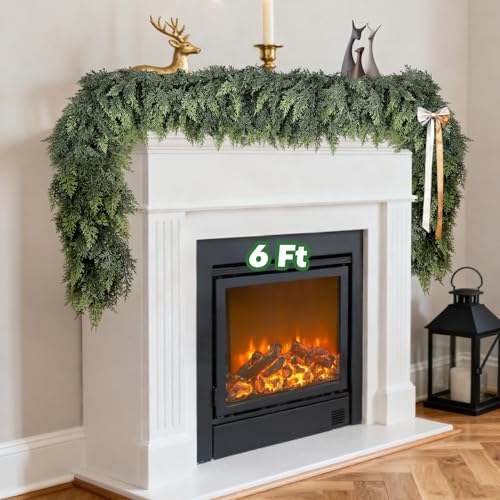 Escrio 2 pcs 6 ft Real Touch Cedar Garland - Christmas Greenery for Mantle, Indoor/Outdoor