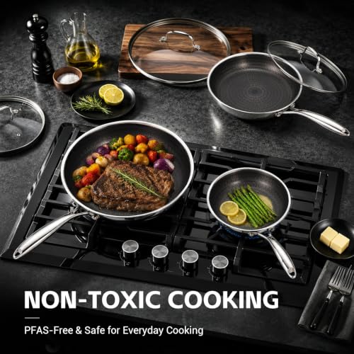 Non-Stick Frying Pan Set - 8, 10, 12 Inch Stainless Steel Skillets - Variation of Frying Pan Set
