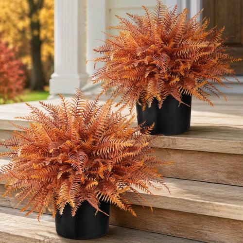 Artificial Fall Ferns Topiary Ball Trees Set of 2 for Porch & Garden Decor