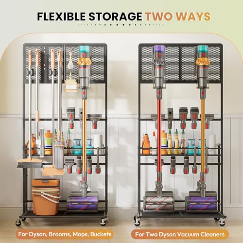 Vacuum & Broom Organizer Stand for Dyson V15 V12 V11 V8 - Storage Cart with Hooks