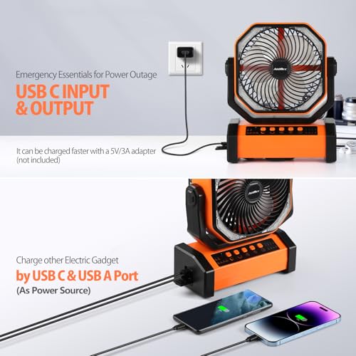 Rechargeable Camping Fan with Light and Remote - 20000mAh Cordless Oscillating Tent Fan