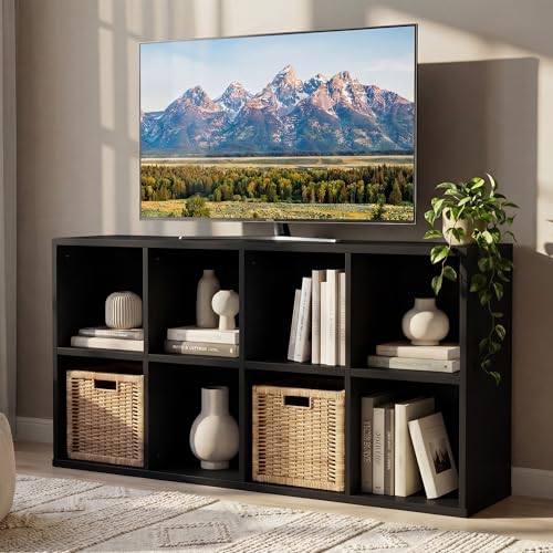 YESHOMY Black Modern TV Stand for 30-55 Inch TVs, 8 Open Cubes, 48 Inches