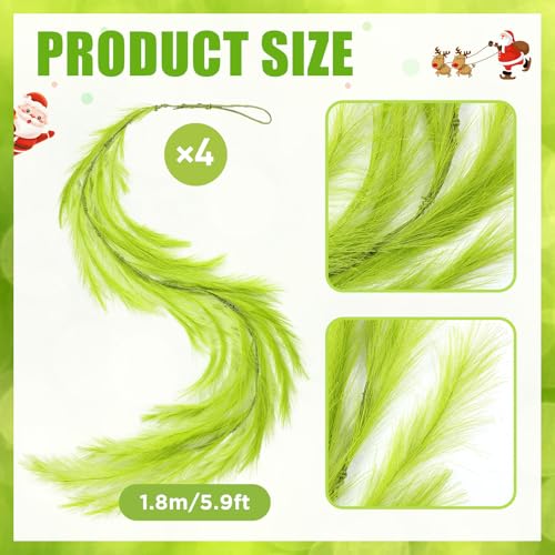 Lemon Green 24 Ft Christmas Garland with Pampas Grass - Faux Feathers, Home Decor