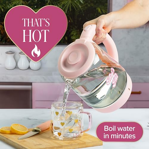 Electric Kettle 1.8L Glass Pink with Auto Shut-Off & LED Indicator