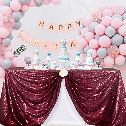 132" x 90" Burgundy Sequin Tablecloth - Rectangular Glitter Wedding & Party Decor