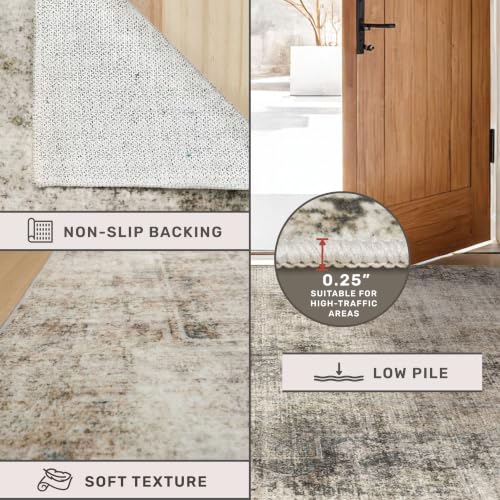 Hazo Haus 8x10 Farmhouse Washable Area Rug - Taupe, Gray & Green Variations