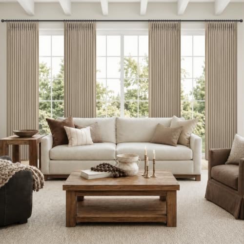 Blackout 4 Panels Set Pinch Pleated Linen Curtains 96 Inches Long for