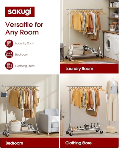 Stainless Steel Clothes Rack with Mesh Shelf - Silver, 42.5 x 16.5 x 65.9 inches (1 Rod)