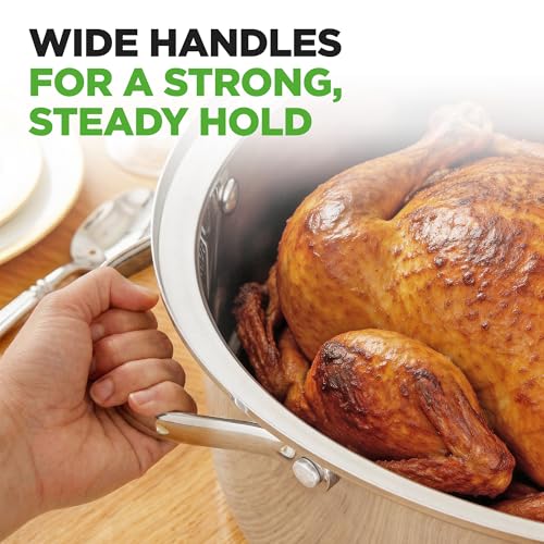 20-Inch Stainless Steel Roasting Pan with Rack and Lid - Oven & Dishwasher Safe