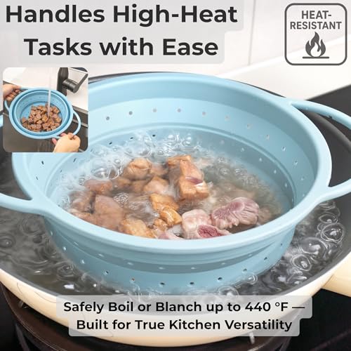 Collapsible Silicone Colander Set with Stainless Steel Rim 3 Pack - Space Saving Kitchen Strainers