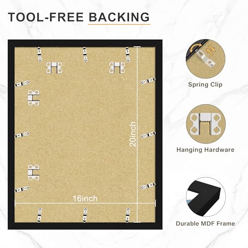 Picrit 16x20 Black Picture Frame Set of 7 - Wall Decor, Mat Optional