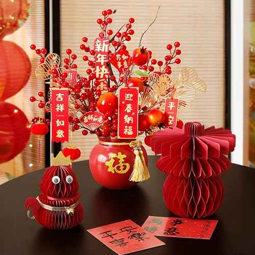 Chinese New Year Decorations 2025 Year of The Snake, Honeycomb Centerpiece Table Decor, Lunar New Year Decorations 2025 Party Favors Snake Decor, Fun Snake Ornament, 6 Inch