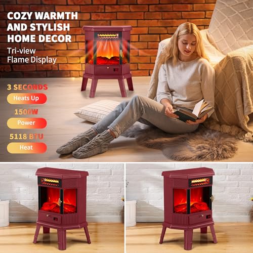 RealSmart 22-Inch Electric Fireplace Heater with 3D Flame Effect & Remote Control - Christmas Red