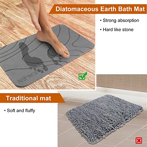 JUERLEN 2 Pack Diatomaceous Earth Shower Mats Grey 24x16 Inch NonSlip Fast-Drying
