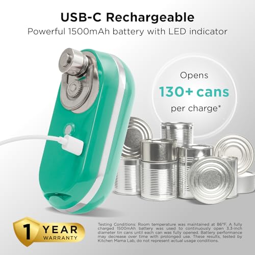 Kitchen Mama Mini Plus Electric Can Opener Teal - Rechargeable, Hands-Free, Safe Edges