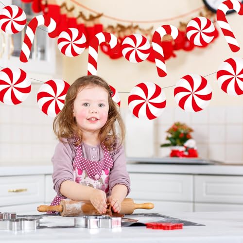 Whaline 4Pcs Christmas Paper Banner Red White Stripe Candy Cane Banner Xmas Bunting Garland for Christmas Party Supplies Home Hanging Decoration