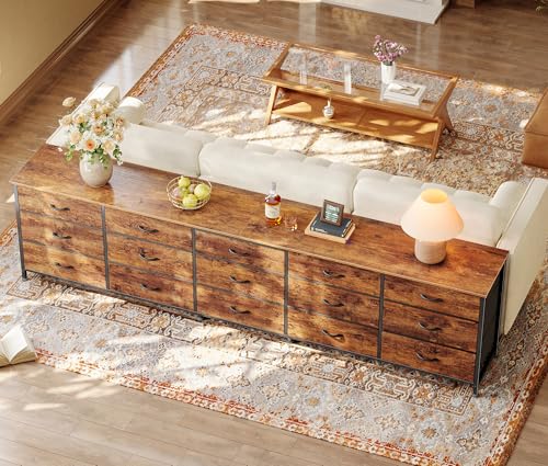Huuger 86.6-Inch Long Dresser with 15 Drawers - Rustic Brown for Bedroom & Living Room