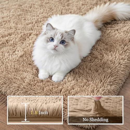 Luxturiy Beige 9x12 Area Rug - Plush Shag Carpet for Living Room & Bedroom