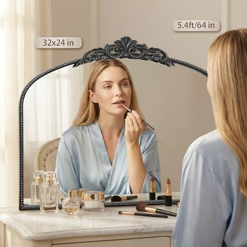 Micasso Vintage Black Arched Mirror - 24x32 Inch Baroque Antique Vanity Mirror