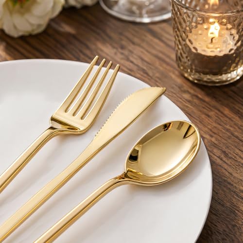 Gold Disposable Plastic Silverware Set - Heavy Duty 300 Pieces for Parties & Weddings
