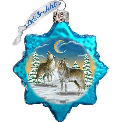 G. Debrekht Wolves in the Winter Moon Glass Ornament Keepsake