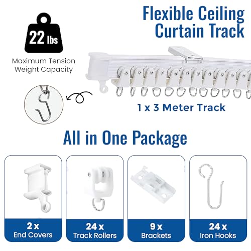 UrbanRed 3m White Flexible Ceiling Curtain Track Kit - Easy Install