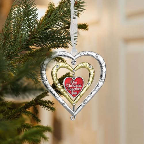 GUOER Heart Metal Christmas Ornament 2024 with Rotating Double-Sided Design (Gift Box)