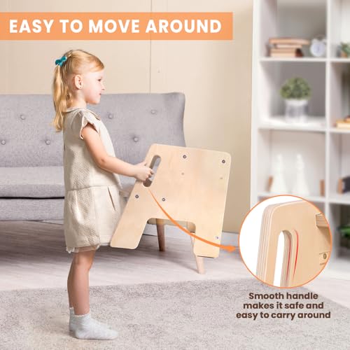 Woodure Wooden Height-Adjustable 2-Step Toddler Stool with Handles - Original Wooden Colour