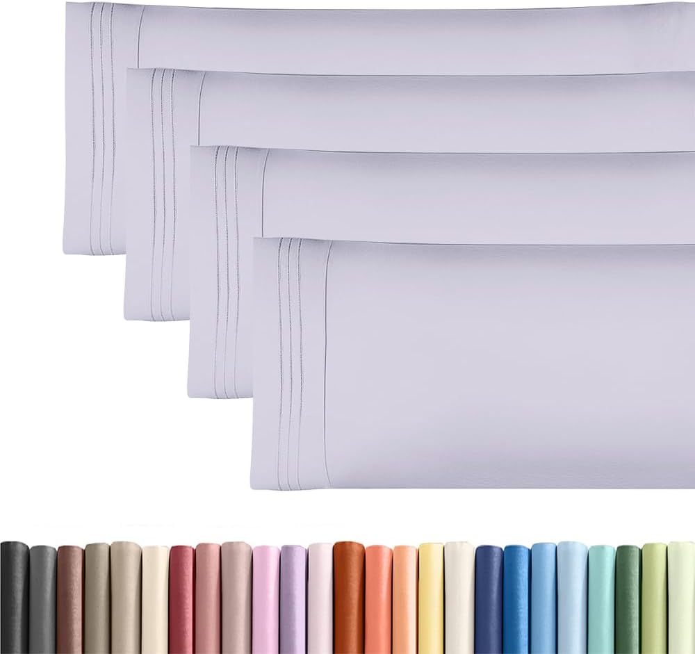 Skiennix Body Pillowcases Set of 4 | Soft 20x54 Long Pillow Covers for Side Sleepers - Breathable & Fade Resistant - Machine Washable (Light Lavender)