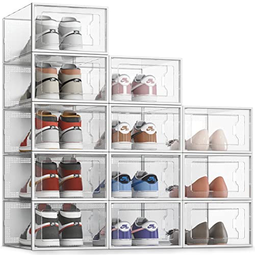 XX-Large Clear Stackable Shoe Storage Boxes 12 Pack - Fits Size 13