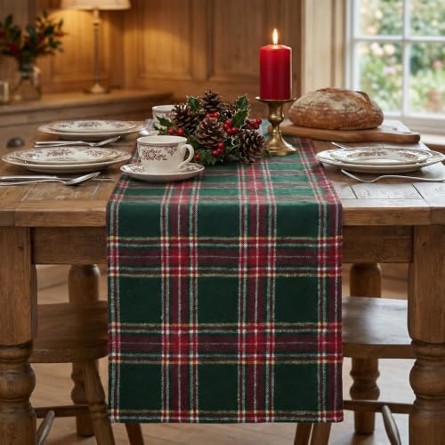 Artoid Mode 13x90 Inch Green Red Farmhouse Plaid Christmas Table Runner